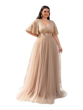 Faeriesty Surplice Neck Sequin Tulle Formal Maxy Dress XL